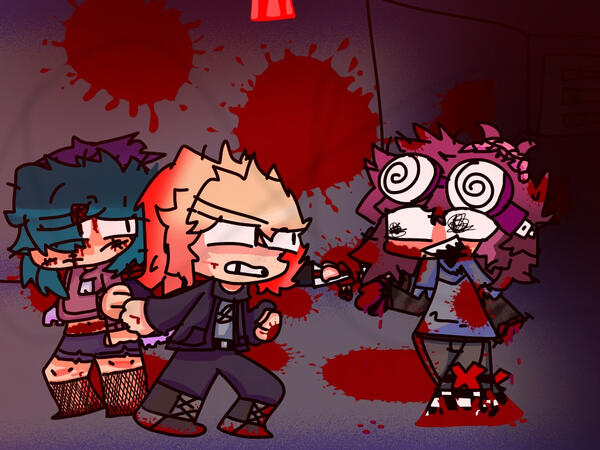 Gore-y art of a TMF AU